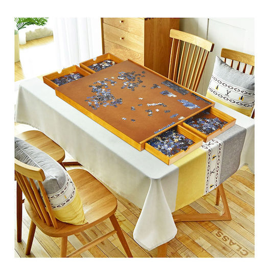 Masă de Puzzle din Lemn 1500 Piese 4 Sertare 80 X 65 X 7 Cm