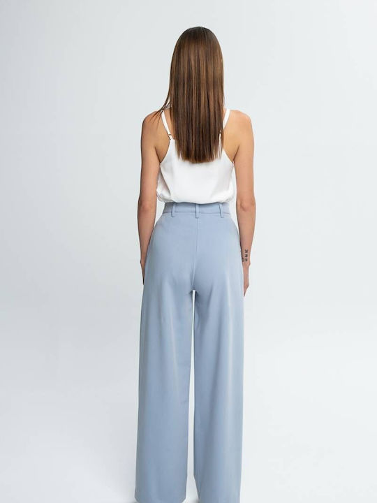 Mind Matter Women's High-waisted Fabric Trousers in Regular Fit Light Blue