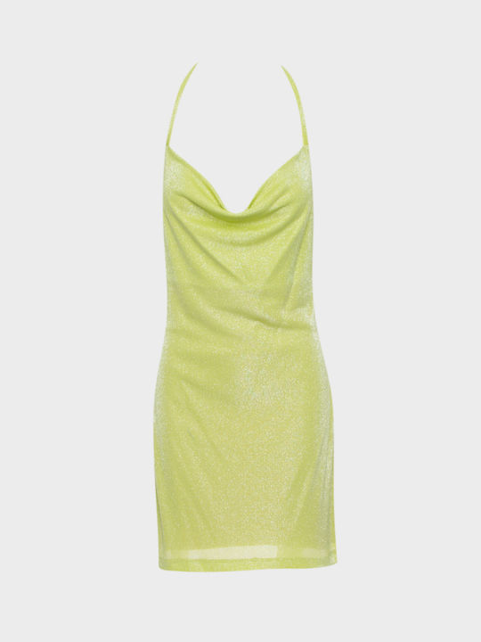 Sommer Mini Abend Kleid Drapierung Limette