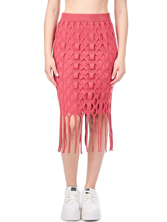 Gonna Hoch tailliert Midi Rock Rosa