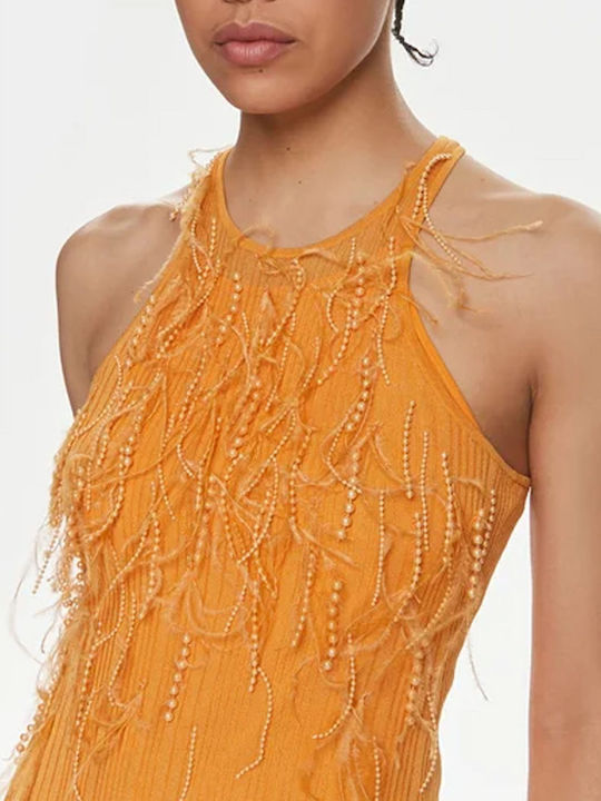 Patrizia Pepe Midi Dress Pearls Orange