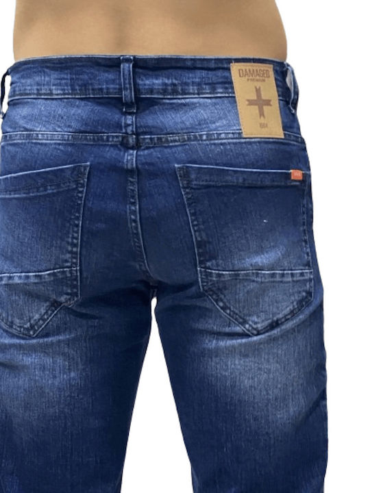 Men's Elastic Regular Fit Jeans Pants Blue