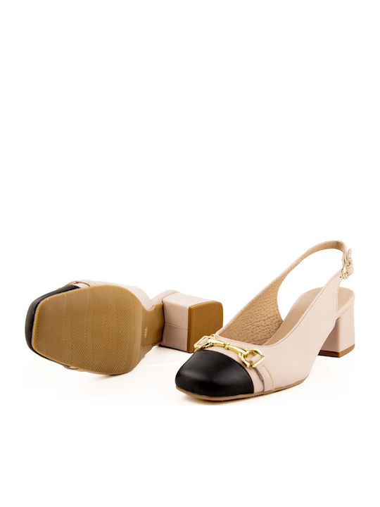 Leather Nude/Black Heels with Strap