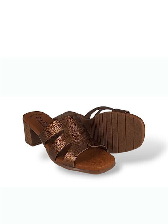 Leather Mules With Low Heel In Brown Colour