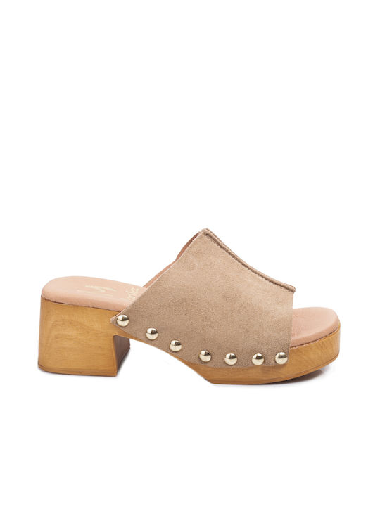 Marila Footwear Leder Mules mit Absatz in Braun Farbe