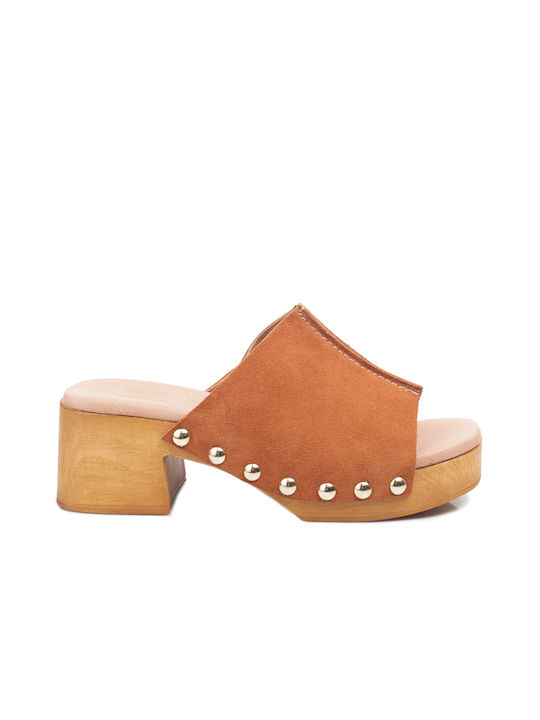 Marila Footwear Piele Mules cu Toc în Tabac maro Culoare