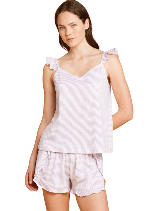 Noidinotte Sommer Damen Pyjama-Set Baumwolle Flieder