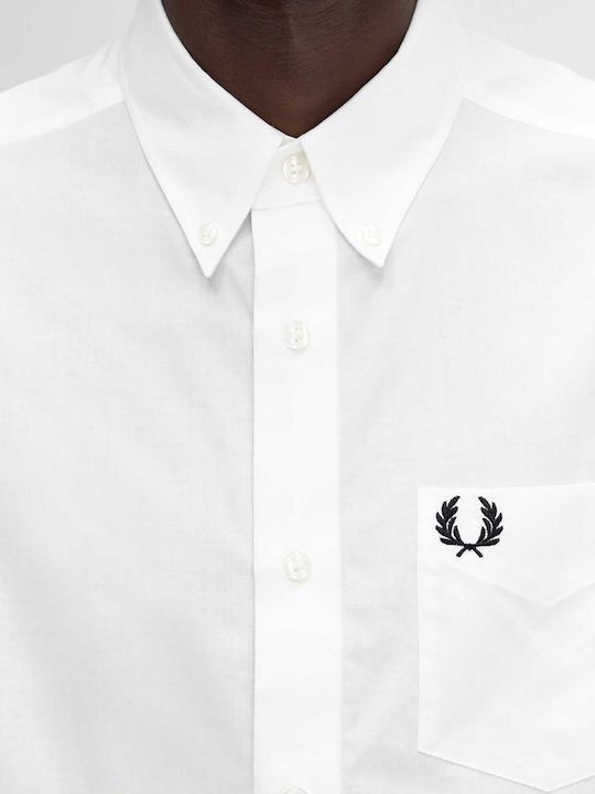 Fred Perry Button Down Cămașă Bărbătească Cu mânecă lungă Monocrom Alb