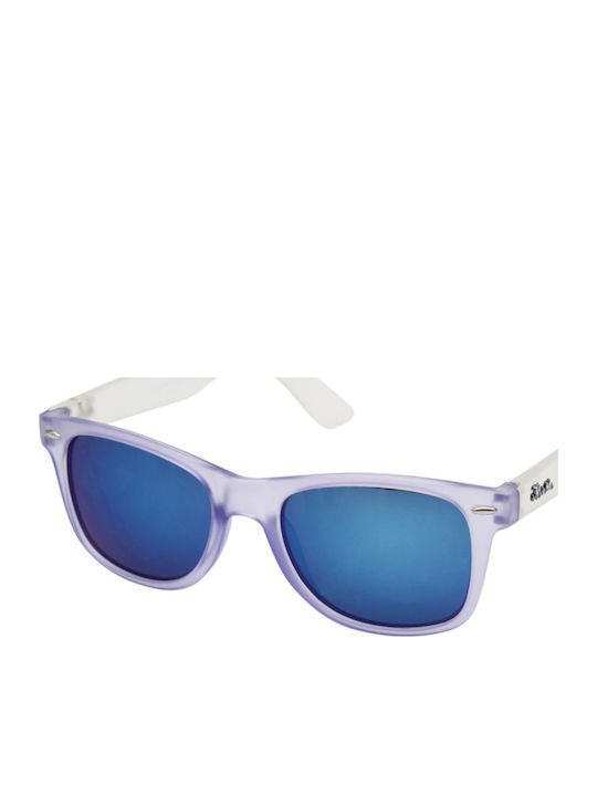 V-store Unisex-Sonnenbrille mit Kunststoffrahmen in Weiß und Lila, Spiegelglas