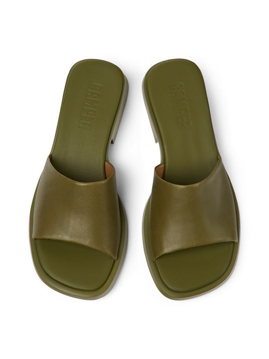 Camper Leather Women's Flat Sandals in Khaki Color