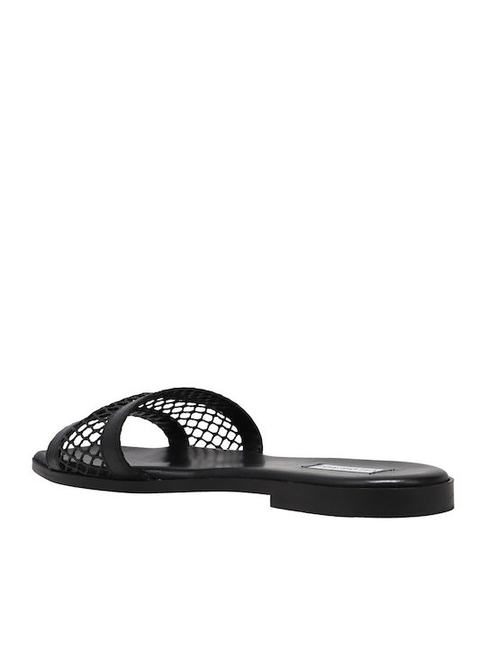 Leder Flache Sandalen für Damen in Schwarz Farbe