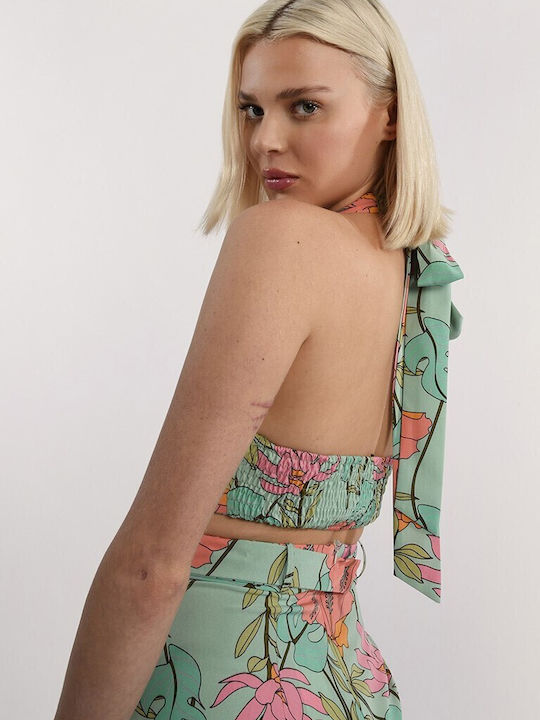 Molly Bracken Women's Crop Top Sleeveless with V Neck Multicolour
