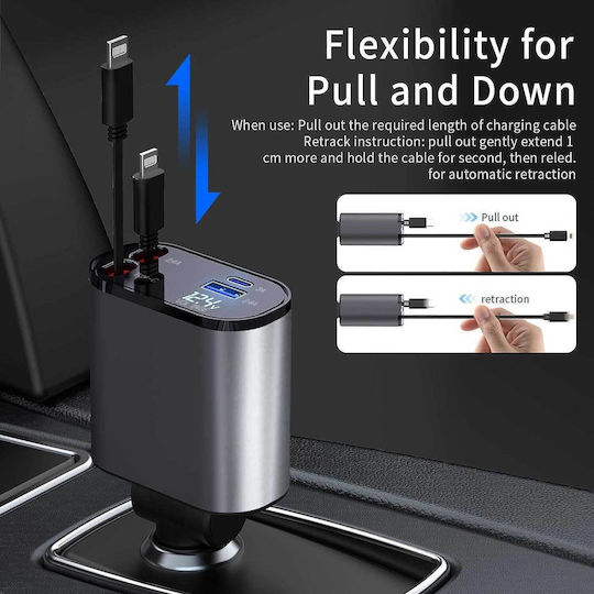 Aimtel Pt16-3 Foldable Car Charger 60W Fast Charging with One Port 1xUSB-A with Lightning Cable