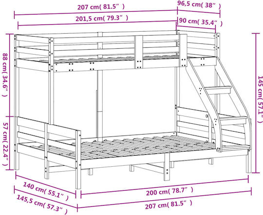 Kids Bed Bunk Semi Double Beige for Mattress 140x200cm