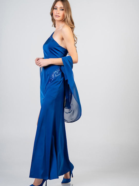Maxi Satin Sequin Dress with Slit