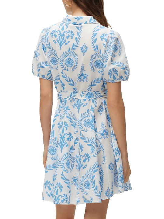 Summer Mini Shirt Dress White / Light Blue