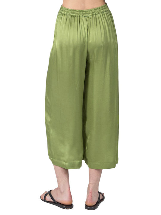 Pantaloni capri din satin pentru femei, verde SS00021F-1117