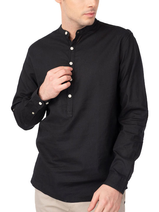 Long-sleeved Linen Shirt Black