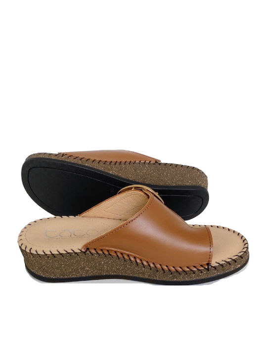 Leather Women's Flat Sandals Flatforms in Tabac Brown Color