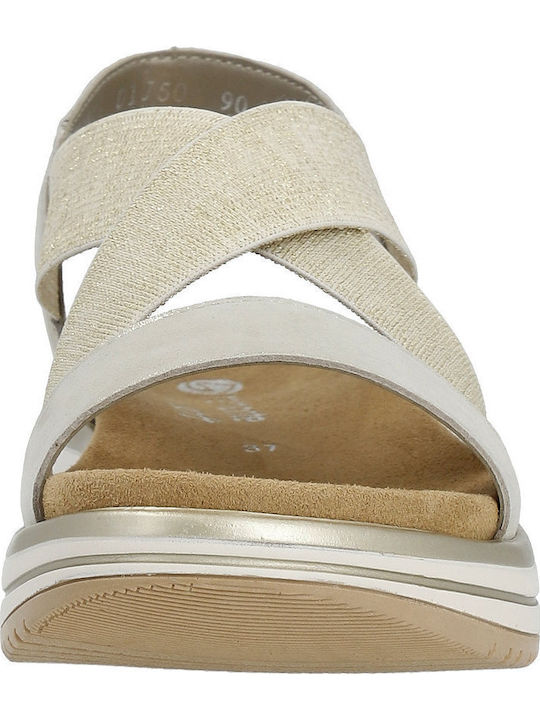 Leder Flache Sandalen für Damen Anatomisch in Beige Farbe