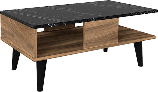 Rectangular Central Coffee Table Andros Wooden Walnut - Black L90xW54xH39.6cm