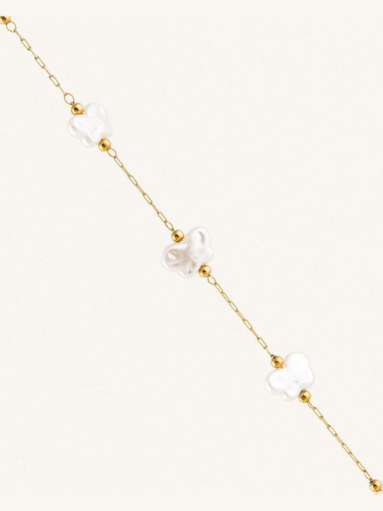 StanStefan Bracelet Anklet Chain made of Steel Gold Plated with Pearls