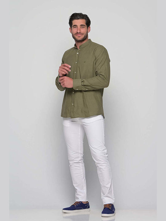 Men's Mao Collar Khaki Shirt Bradley