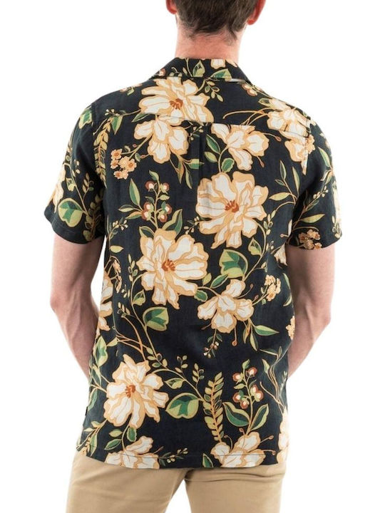 Short-sleeved Linen Shirt Floral White