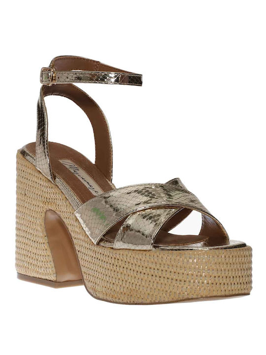 Maria Mare Damen Sandalen mit Chunky hohem Absatz in Gold Farbe