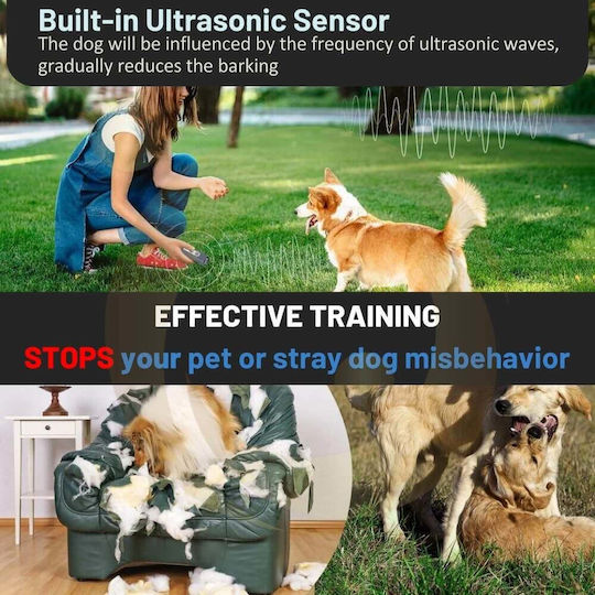 Professional Ultrasonic Anti-dog Device Dog Cat Chasing Removing Scaring Device 2 Anti-litter Frequencies 5m Indoor Outdoor Barking Control