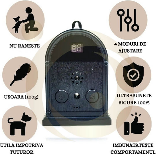 Dispozitiv de control al lătratului ultrasonic Startonteam Dispozitiv de control al lătratului pentru câini 15m Utilizare interioară și exterioară Rezistent la apă 4 moduri reglabile Lumină Led