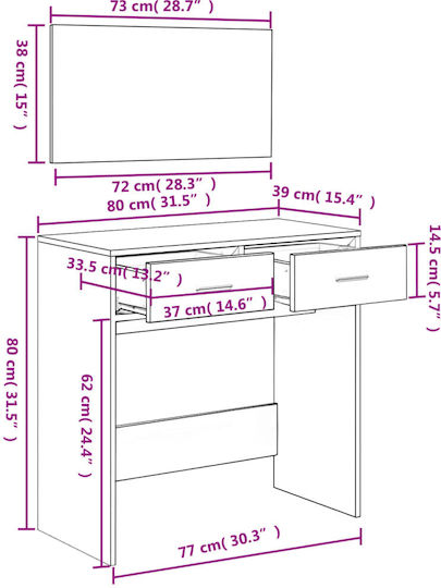 Floor-Standing Makeup Dressing Table Wooden Grey with Mirror 80x39x80cm