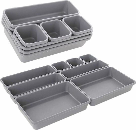 Drawer Organizer Set Zola Plastic 8 Different Size Boxes Grey