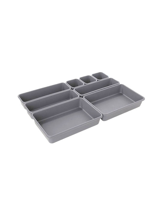 Set organizator sertar Zola din plastic, 8 cutii de dimensiuni diferite, gri