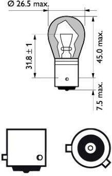 Philips Лампи Автомобила PY21W-BAU15s Обикновени Жълт 12V 12W 2бр