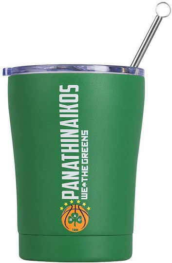 Estia Coffee Mug Save The Aegean Recycelbar Glas Thermosflasche Rostfreier Stahl BPA Frei 350ml Panathinaikos BC Edition mit Stroh