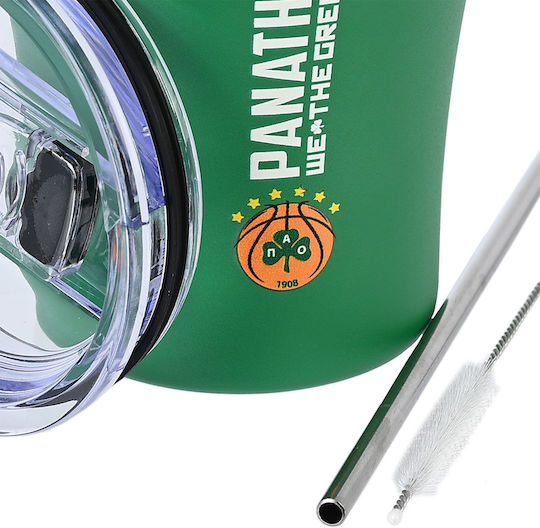 Estia Coffee Mug Save The Aegean Recycelbar Glas Thermosflasche Rostfreier Stahl BPA Frei 350ml Panathinaikos BC Edition mit Stroh