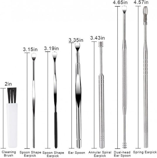 Aj Set of 7 Tools with Case Cleansing Ear Cleaning Device Silver AJ00477S