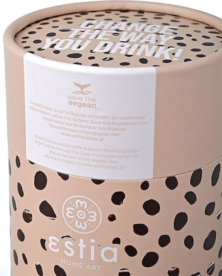 Estia Coffee Mug Save The Aegean Recyclable Thermos Stainless Steel BPA Free 350ml Leopard Taupe with Straw