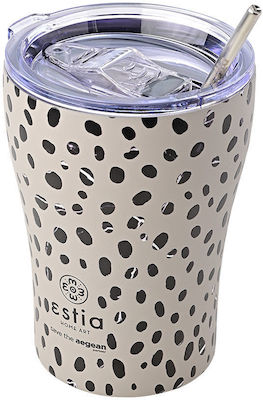 Estia Coffee Mug Save The Aegean Glass Thermos Stainless Steel BPA Free Leopard Taupe 350ml with Straw