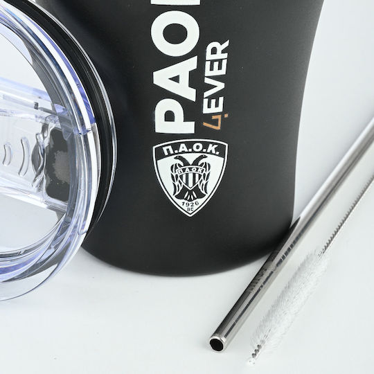 Estia Coffee Mug Save The Aegean Recyclable Glass Thermos Stainless Steel BPA Free 350ml PAOK BC Edition with Straw