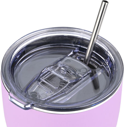 Estia Coffee Mug Save The Aegean Glass Thermos Stainless Steel BPA Free 500ml Lavender Purple with Straw