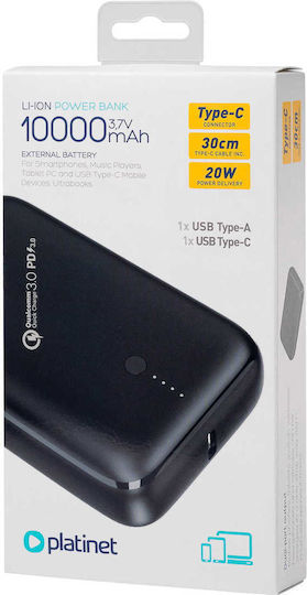 Platinet PMPB10DL104B Power Bank 10000mAh 20W με Θύρα USB-A και Θύρα USB-C Power Delivery Μαύρο