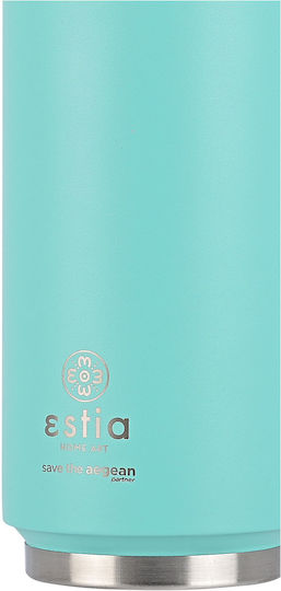 Estia Travel Cup Save the Aegean Recyclable Glass Thermos Stainless Steel / Plastic BPA Free 500ml Bermuda Green with Straw