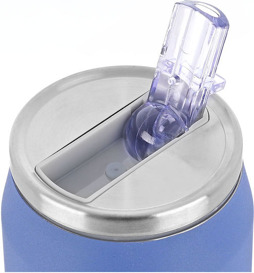 Estia Travel Cup Save the Aegean Recyclable Glass Thermos Stainless Steel / Plastic BPA Free 500ml Denim Blue with Straw
