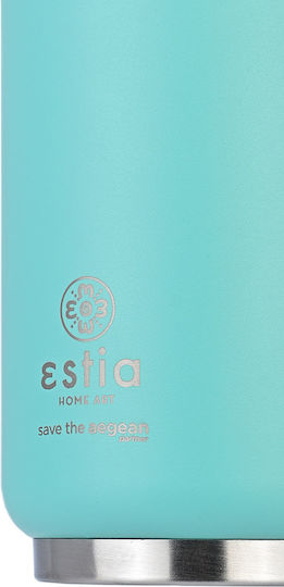 Estia Travel Cup Save the Aegean Ανακυκλώσιμο Μπουκάλι Θερμός Ανοξείδωτο / Πλαστικό BPA Free 300ml Bermuda Green με Καλαμάκι