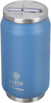 Estia Travel Cup Save the Aegean Ποτήρι Θερμός Ανοξείδωτο BPA Free Denim Blue 300ml με Καλαμάκι