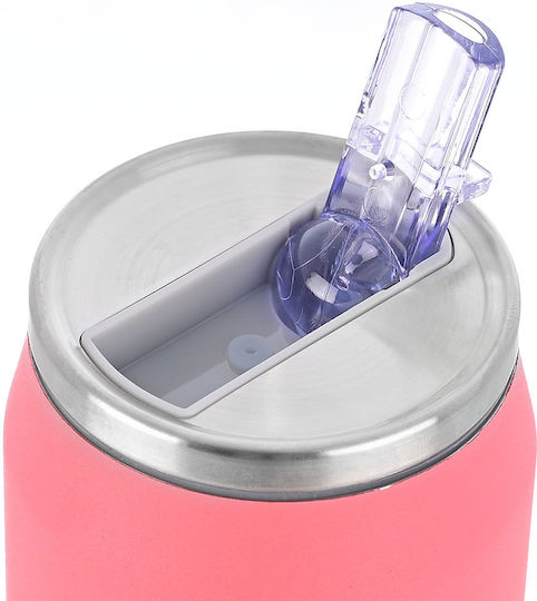 Estia Travel Cup Save the Aegean Recyclable Glass Thermos Stainless Steel / Plastic BPA Free 300ml Fusion Coral with Straw
