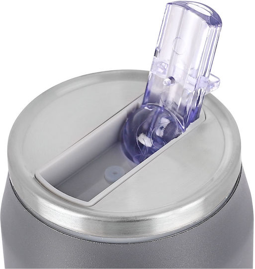 Estia Travel Cup Save the Aegean Recyclable Glass Thermos Stainless Steel / Plastic BPA Free 300ml Fjord Grey with Straw