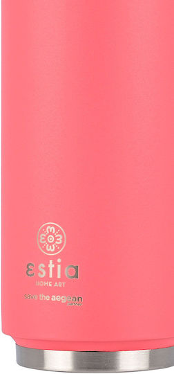 Estia Travel Cup Save the Aegean Recyclable Thermos Bottle Stainless Steel / Plastic BPA Free 500ml Fusion Coral with Straw